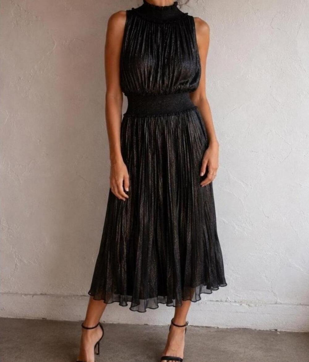 Nanette Lepore Navy Blue Pleated Halter Smocked Dress 14 NWT Elegant Feminine